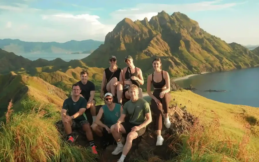 Aerial view of Padar Island between three curved bays