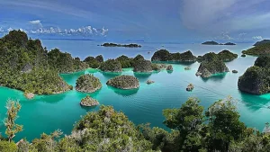 The karst islets of Piaynemo in Raja Ampat, West Papua