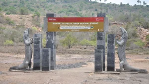 Welcome sign at the Komodo National Park entrance on Rinca Island