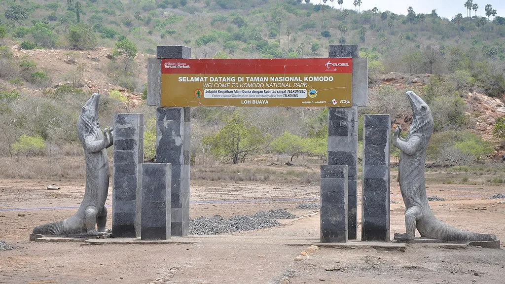 Welcome sign at the Komodo National Park entrance on Rinca Island